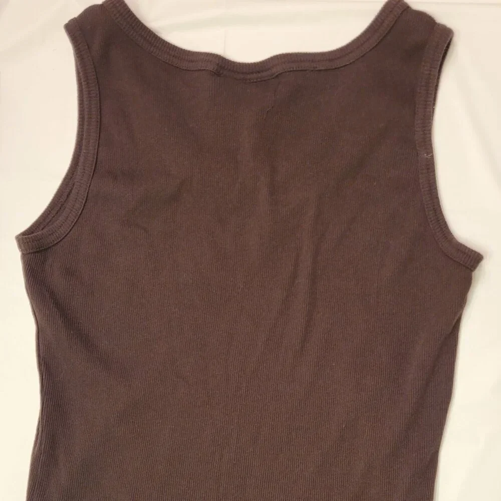 Brown Ribbed Tank Top Embellished Mounain Lake Womens Size L - Picture 7 of 11
